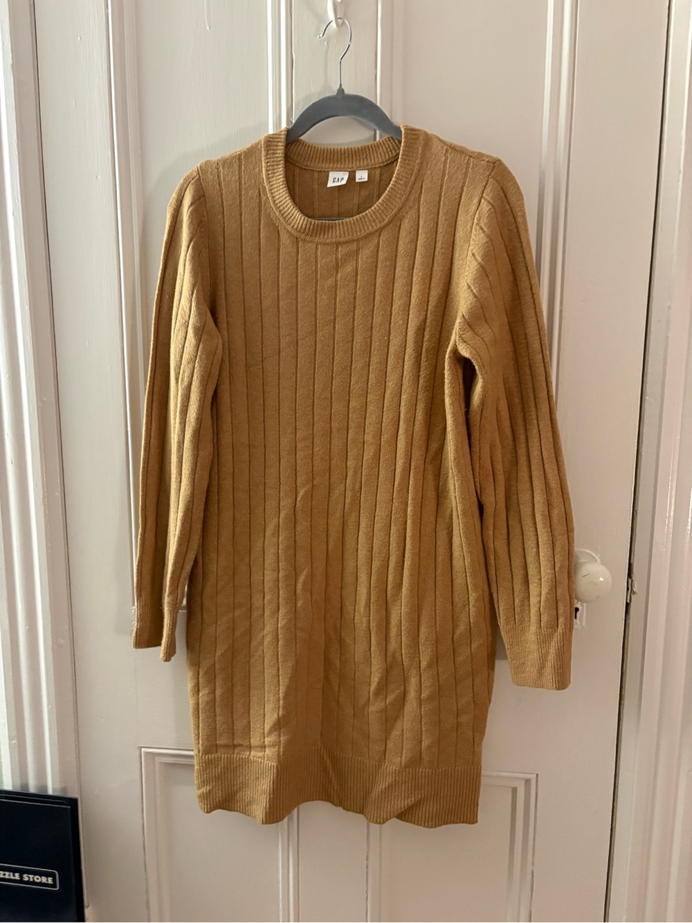 GAP Ribbed Crewneck Sweater Dress in Camel